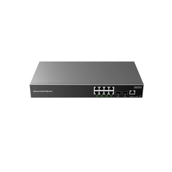 Grandstream GWN7801P Enterprise 8-Port Gigabit L2+ Managed PoE/PoE+ Switch with 2 Gigabit SFP Uplink Ports (120W Poe budget)