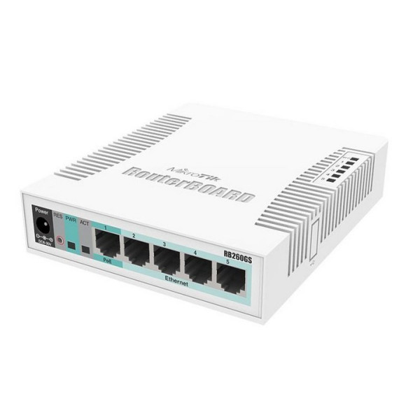 Mikrotik RB260GS  5x Gigabit Ethernet Smart Switch, SFP cage, plastic case, SwOS