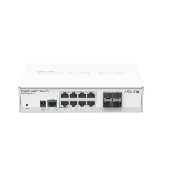 Mikrotik CRS112-8G-4S-IN  8x Gigabit Ethernet Smart Switch, 4x SFP cages, 400MHz CPU, 128MB RAM, desktop case, RouterOS L5