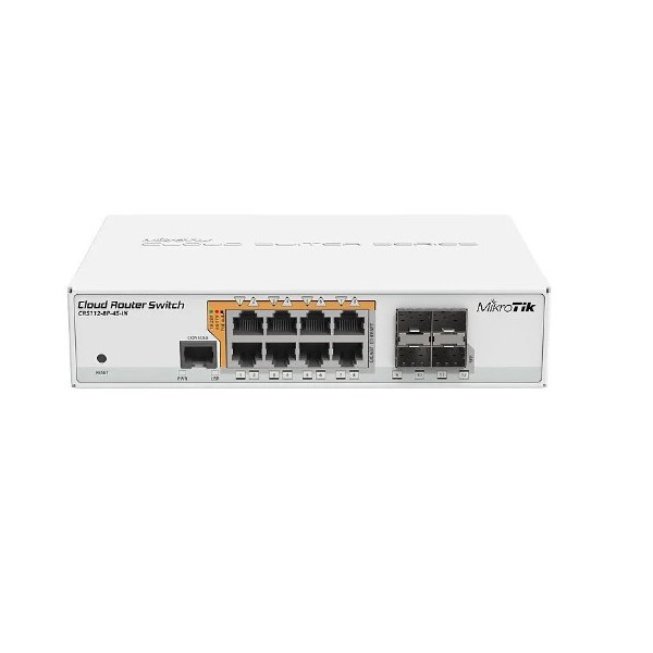 Mikrotik CRS112-8P-4S-IN  8x Gigabit Ethernet Smart Switch with PoE-out, 4x SFP cages, 400MHz CPU, 128MB RAM, desktop case, RouterOS L5