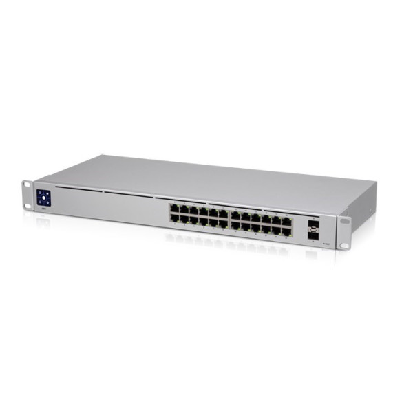Ubiquiti USW-24  UniFi Gigabit Layer2 switch with 24 Gbit Eth port and 2 SFP ports.