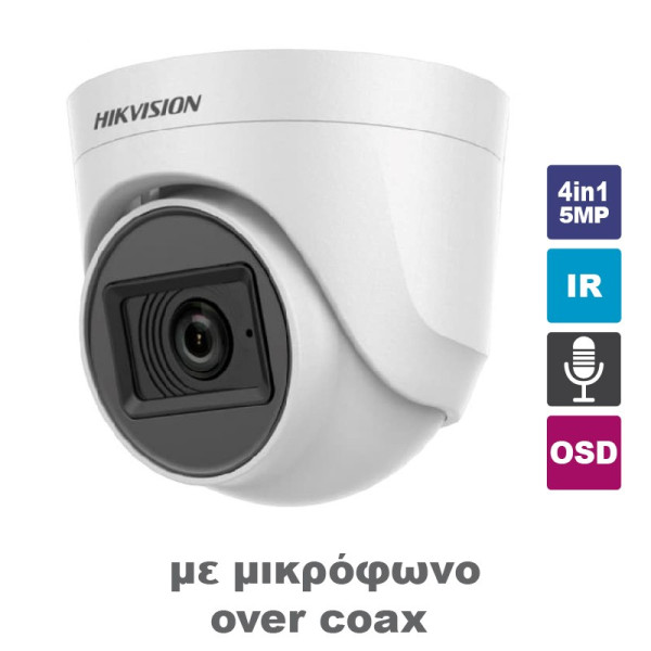 HIKVISION DS-2CE76H0T-ITPFS2.8 Dome- 4in1 5MP, εσωτερικού χώρου, με ενσωματωμένο μικρόφωνο