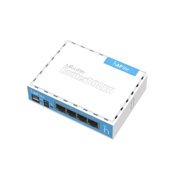 Mikrotik RB941-2nD hAP lite. Small home AP with four ethernet ports and a colorful enclosure. 