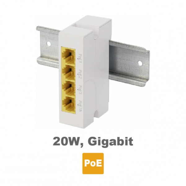 PULSAR EXT-POEG3DIN Gigabit Ethernet PoE Repeater, 1 εισόδου Ethernet PoE 10/100/1000 και 3 εξόδων PoE 10/100/100