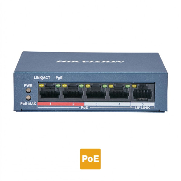 HIKVISION DS-3E0105P-E/M(B) Layer 2 unmanaged 5 port Switch, 4 x 100 PoE  30W 