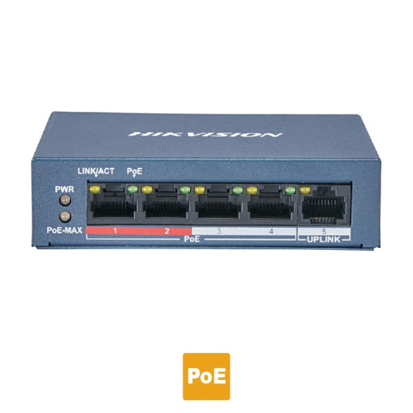 HIKVISION DS-3E0105P-E(B) Layer 2 unmanaged 5 port Switch, 4 x 100 PoE  30W