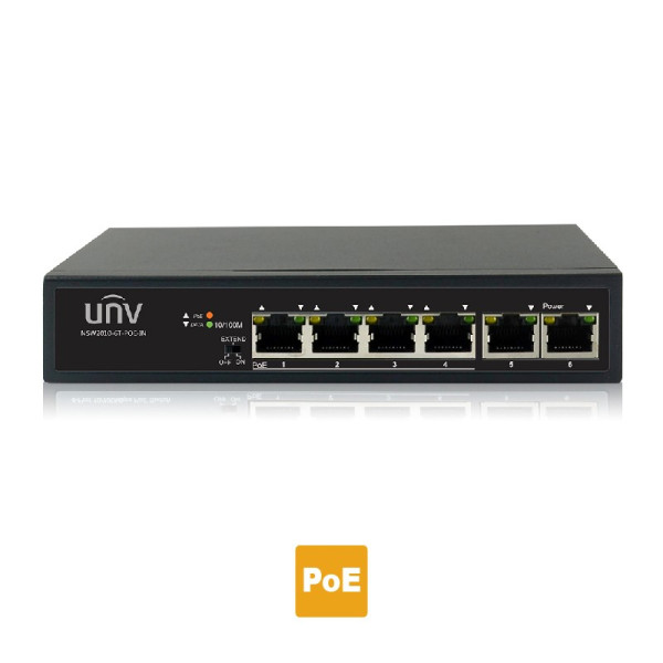 UNIVIEW NSW2010-6T-POE-IN Layer 2 unmanaged 6 port Switch, 4 x 100 PoE+ 30W