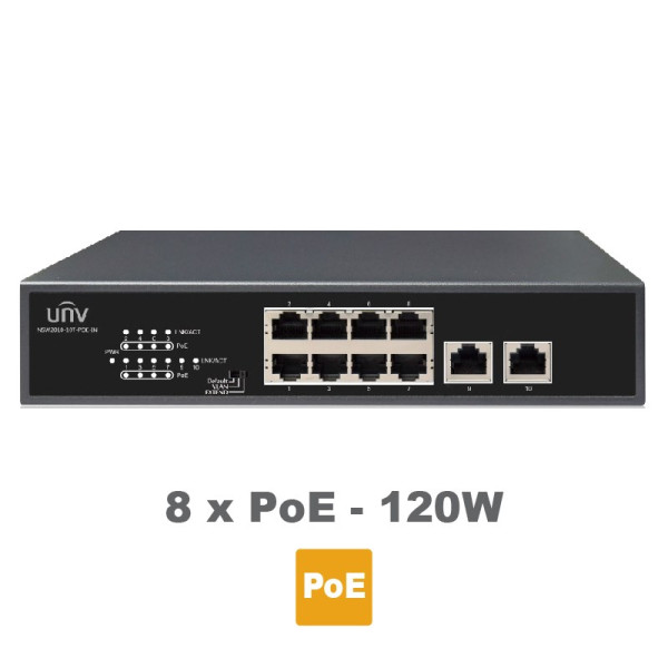 UNIVIEW NSW2010-10T-POE-IN Layer 2 unmanaged 10 port Switch, 8 x 100 PoE+ 30W (συνολικά και στις 8 πόρτες 120W max)