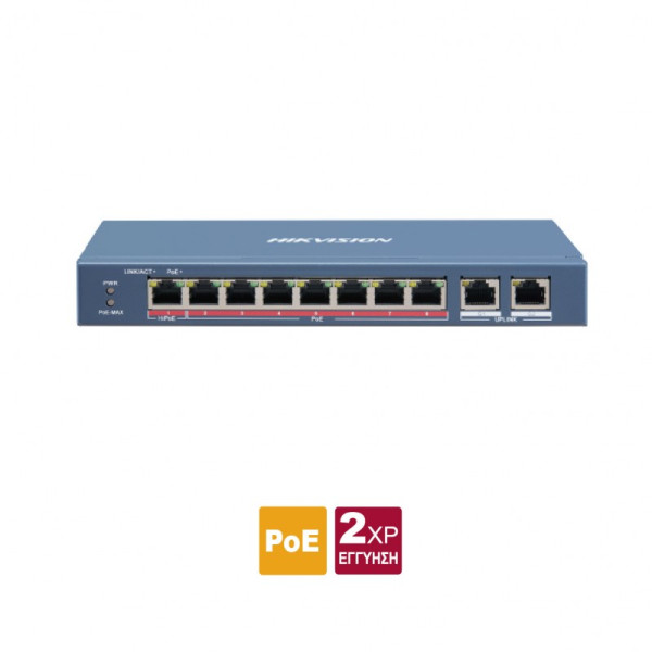 HIKVISION DS-3E0310HP-E Layer 2 unmanaged 10 port Switch, 1 x 100 HiPoE 60W + 7 x 100 PoE 30W